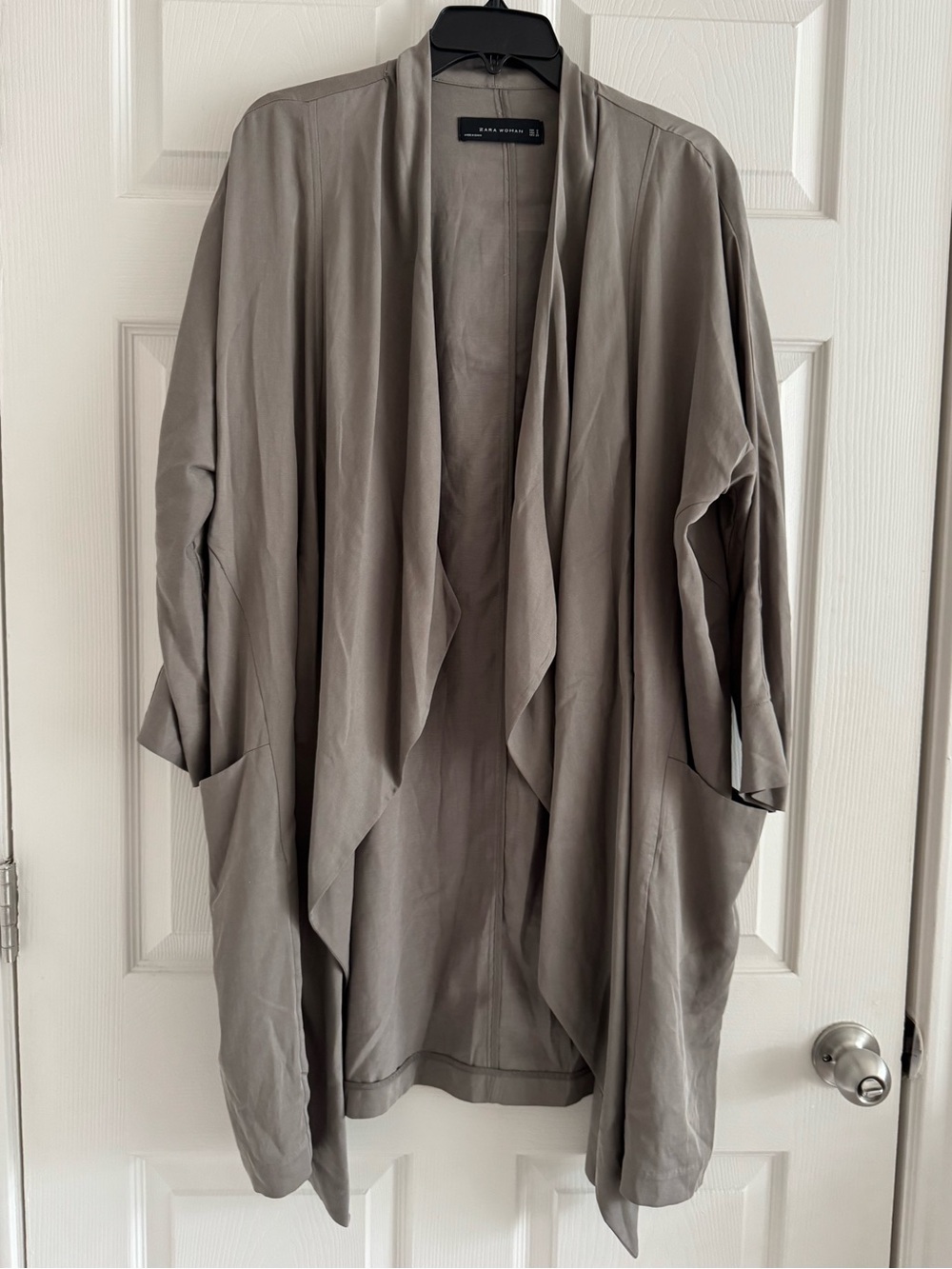 Zara Neutral Draped Open Trench Coat